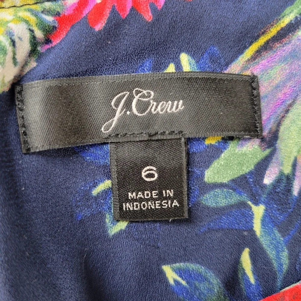 J Crew Dress Size 6 Floral Long Sleeve Flounce Hem Fitted Waist Back Zip Lined